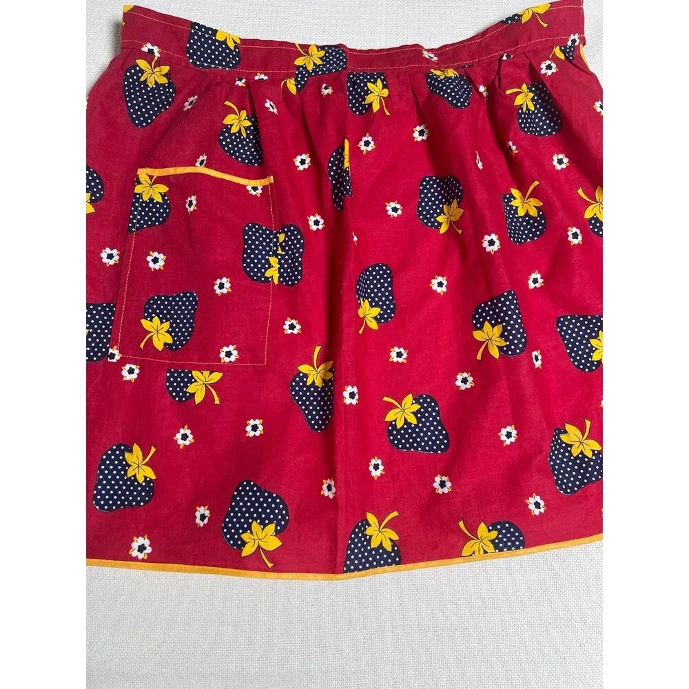 Vintage Red Half Apron with a Strawberry Pattern - Red - One Size Fits Most